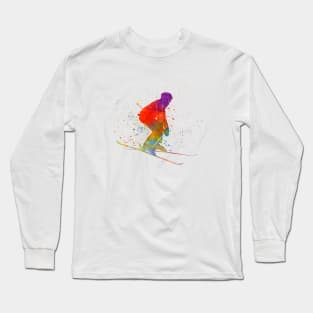 Woman skier skiing jumping  in watercolor Long Sleeve T-Shirt